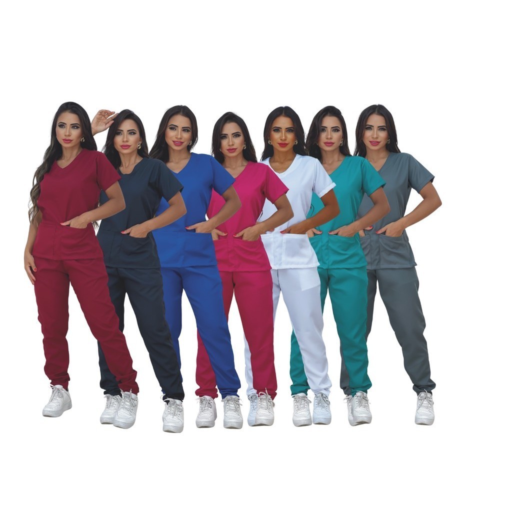 Kit 40Pijama Hospitalar Cirúrgico Feminino Gola V Varias Cores Linha Premium