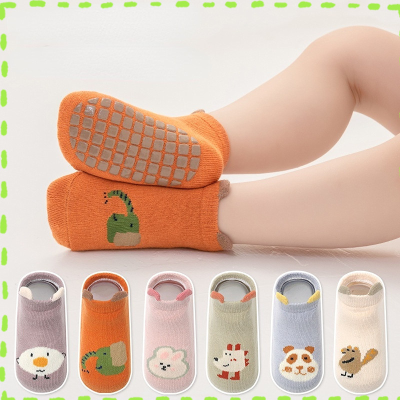 Kit 2 Meias De Algodão Bebê De Primavera E Outono Desenho Animado Piso Não Deslizante Infa...