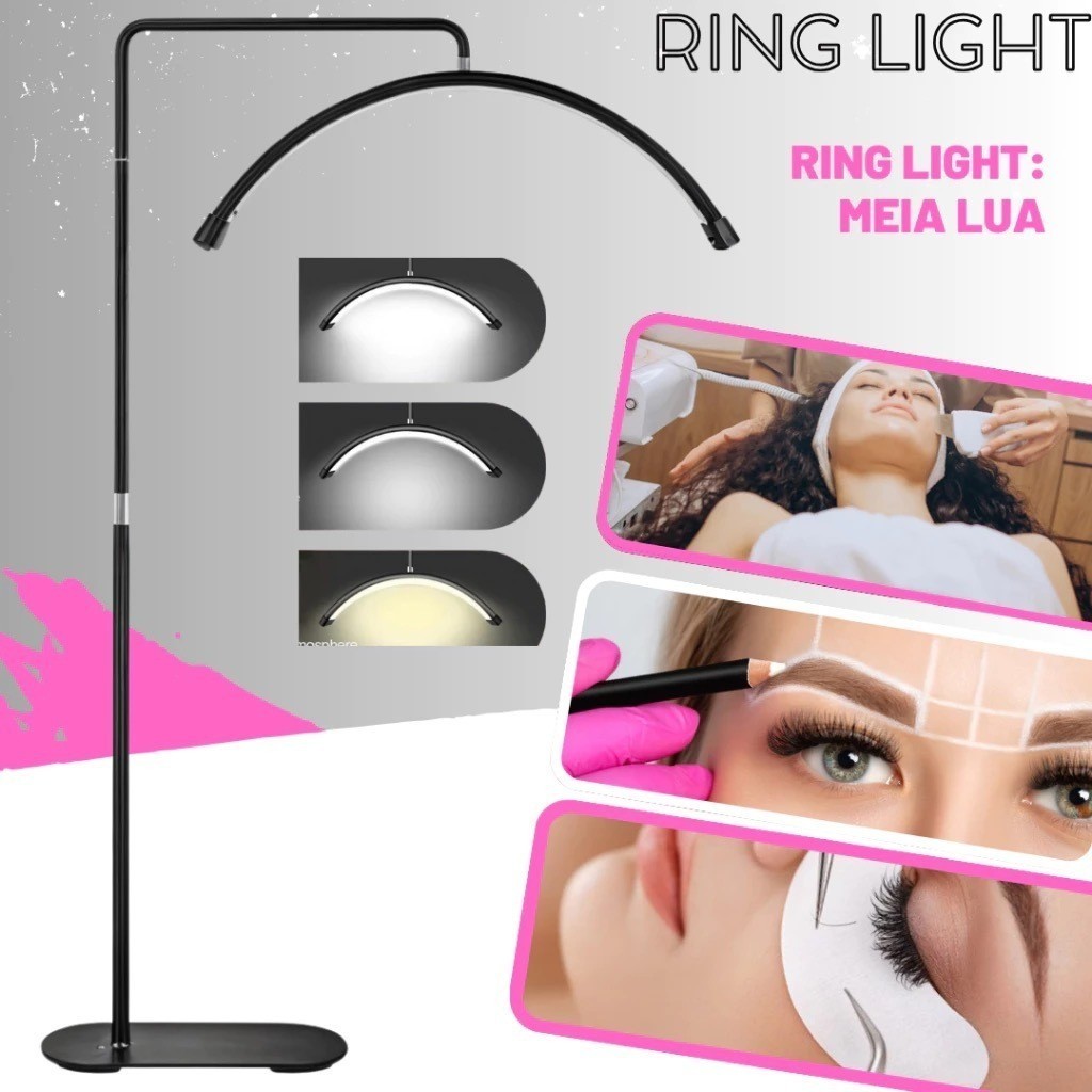 Luminaria Meia Lua Estetica Mesa Spa Arco 3 Tons Ajustavel Salao Beleza Limpeza De Pele 1.8M Com Suporte E Controle