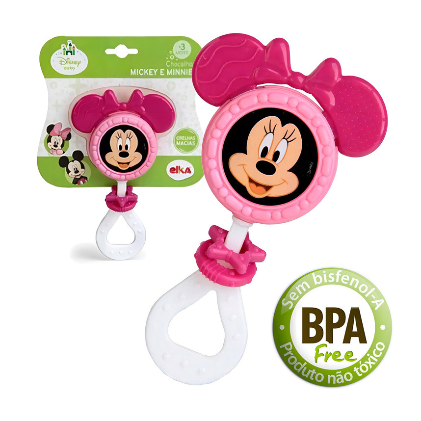 Chocalho Mordedor Elka Disney Baby Minnie Menina em Oferta na Shopee