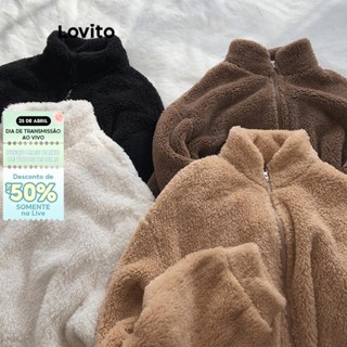 Lovito Casual Casaco Feminino Liso Básico com Zíper LNE29211 (Damasco/Marrom/Cáqui Claro/P...