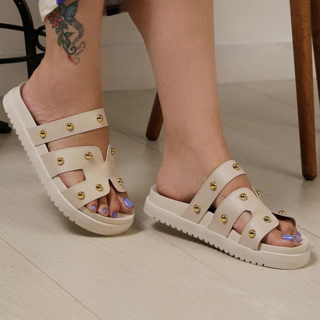 Sandalia Feminina Papete De Bolinha Birken Rasteira
