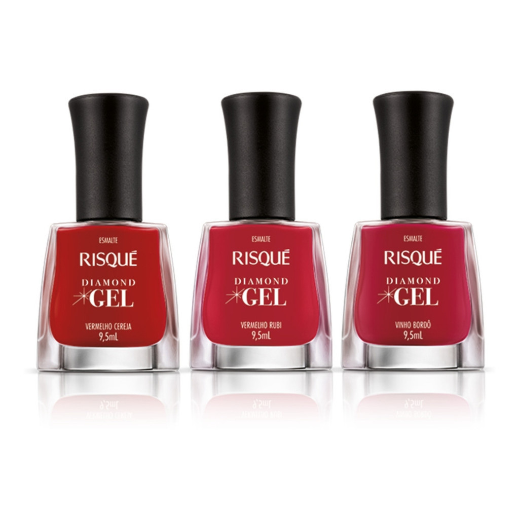 Kit Esmalte Diamond Gel Risque 3 Tons De Vermelho 9,5ml