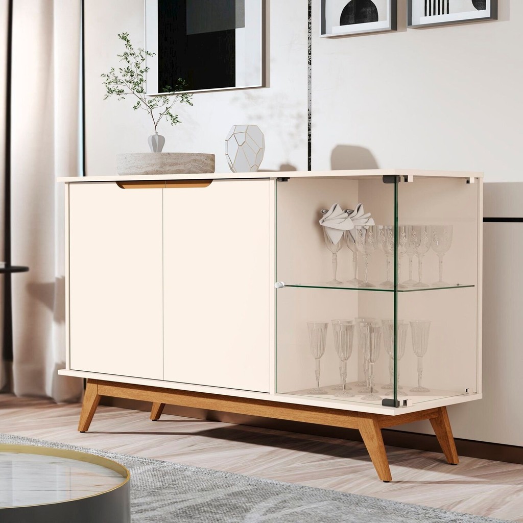 Buffet Tucumã com Puxador Usinado e Vidro em 4cm Temperado em Oferta na Shopee