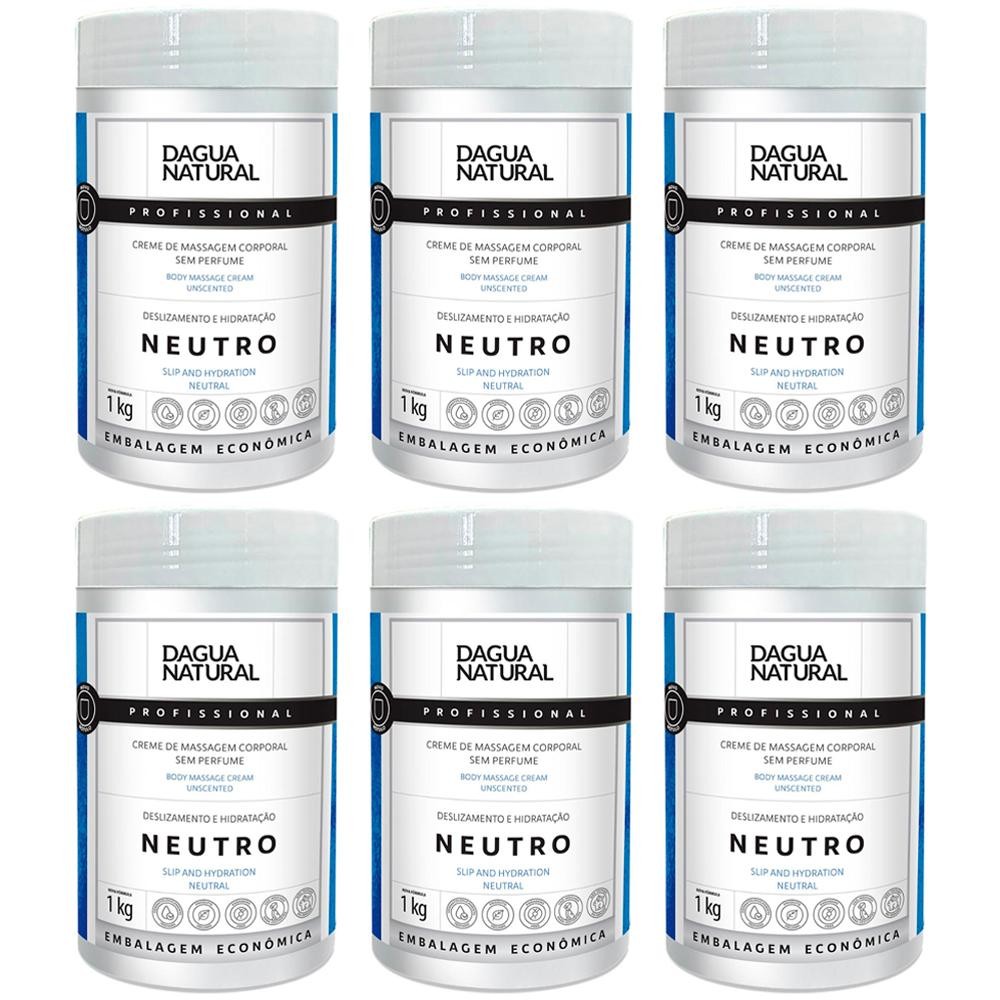 Kit 6 Potes Creme De Massagem Corporal Hidratante Dagua Natural Neutro 1kg Sem Perfume