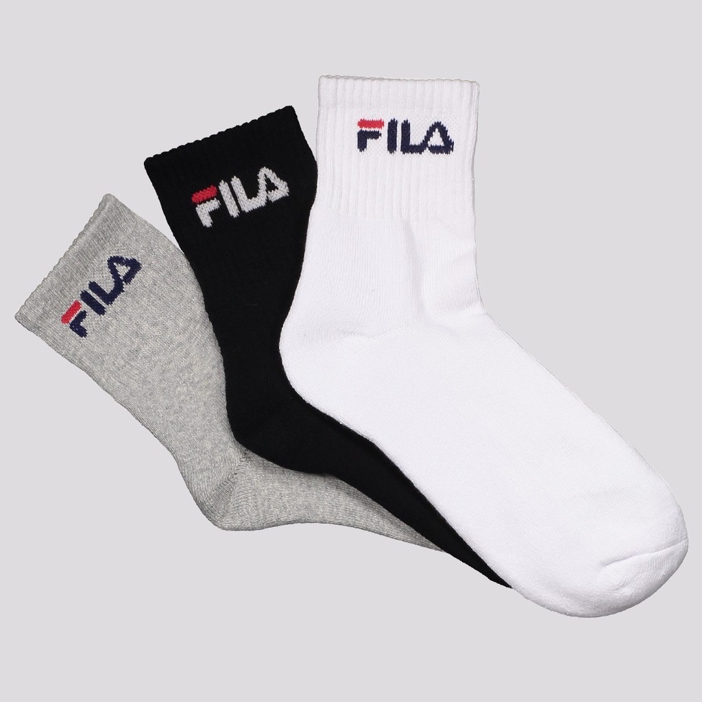 Kit Meia Fila 3 Pares Cano Médio Cinza Branca e Pr em Oferta na Shopee