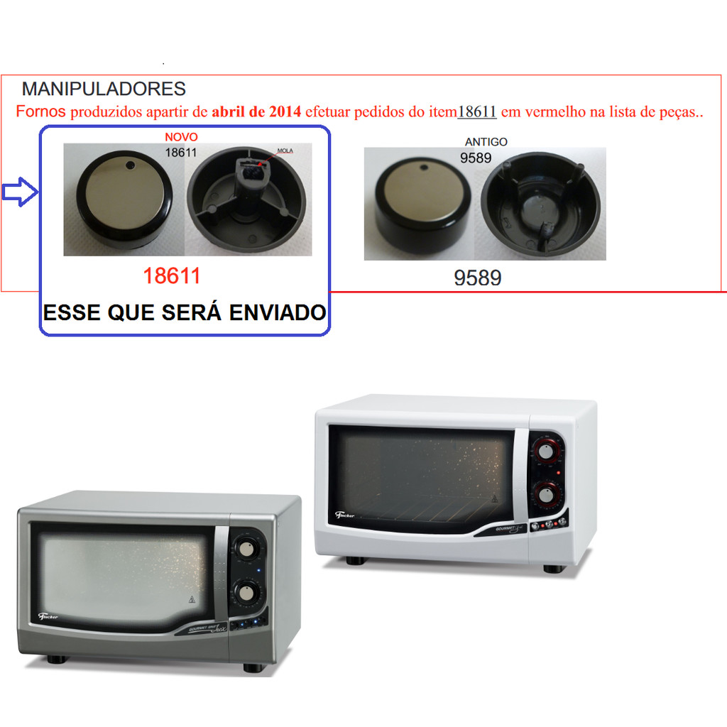 Kit 2 Botão Manipulador Forno Elétrico Fischer Gourmet Grill