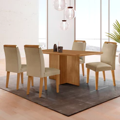 Mesa de Jantar Olímpia 120cm MDF Canto copo e com 4 Cadeiras Athenas