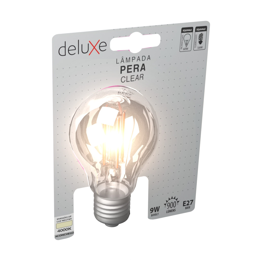 Lampada Led Pera Filamento Clear 9W 900lm 4000k E27 Deluxe - Home & Living