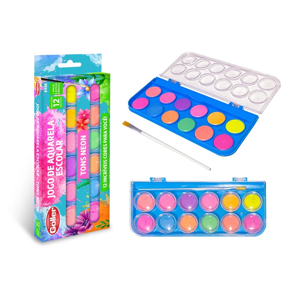 Jogo Aquarela Cor Neon Estojo Com 12 Cores Göller