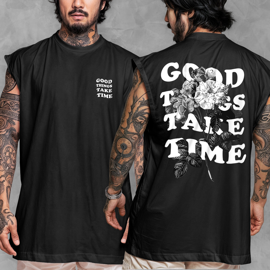 Camiseta Regata Oversized Streetwear Estampada Good Times Take Time Em Algodão em Oferta na Shopee