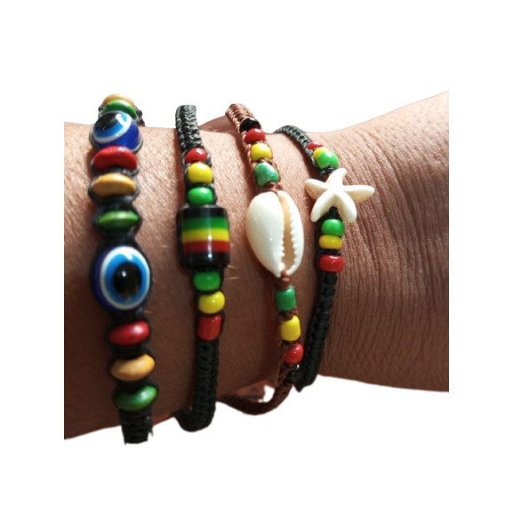 KIT - 04 PulseiraS de Búzios  Reggae, Olho grago, Estrela do mar e Reggae