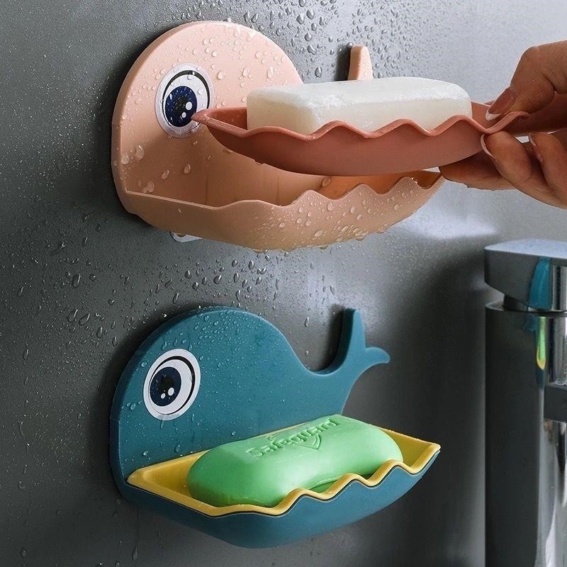 Saboneteira de plástico em forma de baleia montada na parede Saboneteira para banheiro Rack de armazenamento