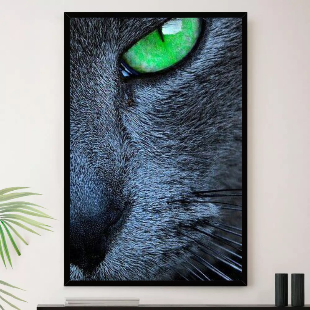 Quadro Olhar De Gato Felino Olhos Decorativo A3 35x45cm