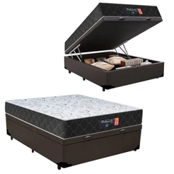 Cama Box Baú Casal + Colchão Semi Ortopédico Extra Firme Espuma D33 Colchões 138x188x72 Marrom
