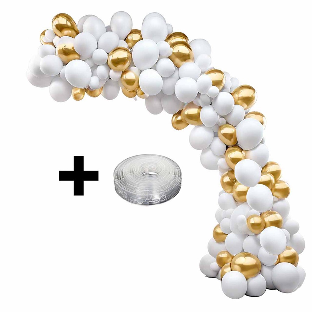 Kit 125 Balões Bexigas Branco + Dourado Metalizado + Fita para Arco Decoração Ano Novo Réveillon em Oferta na Shopee