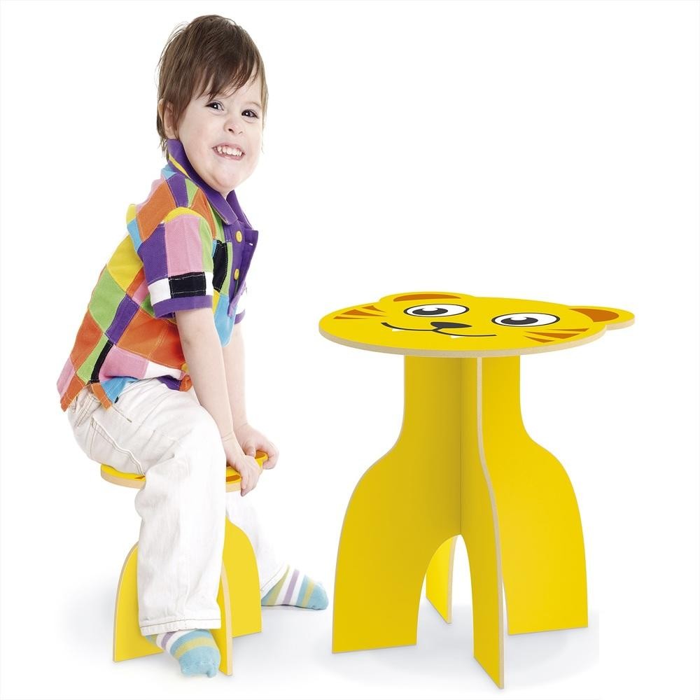 MESA INFANTIL TIGER MADEIRA MESINHA DIDATICA COM CADEIRA BANQUINHO DESMONTAVEL AMARELA ANIMALKIDS