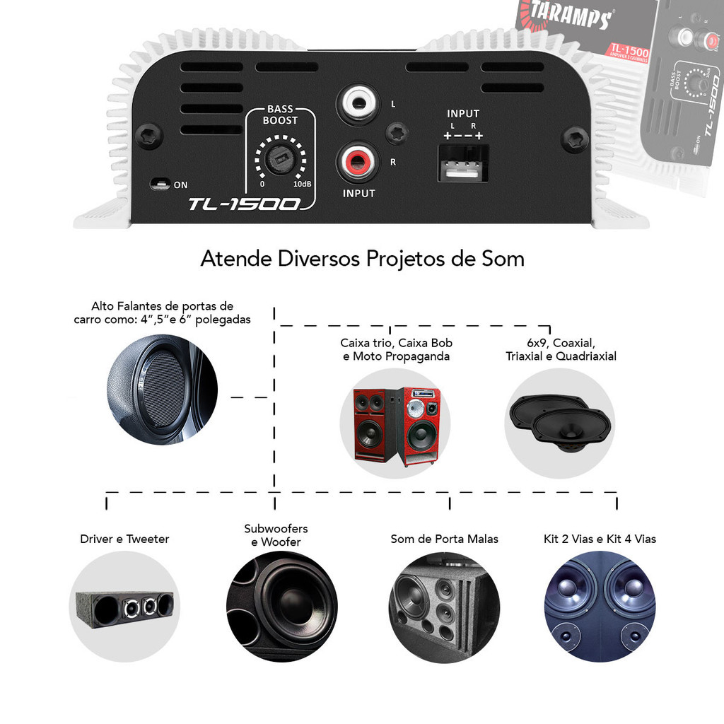 Detalhes do Módulo Amplificador Taramps TL 1500 3 Canais 390w Rms 2 Ohms Som Automotivo