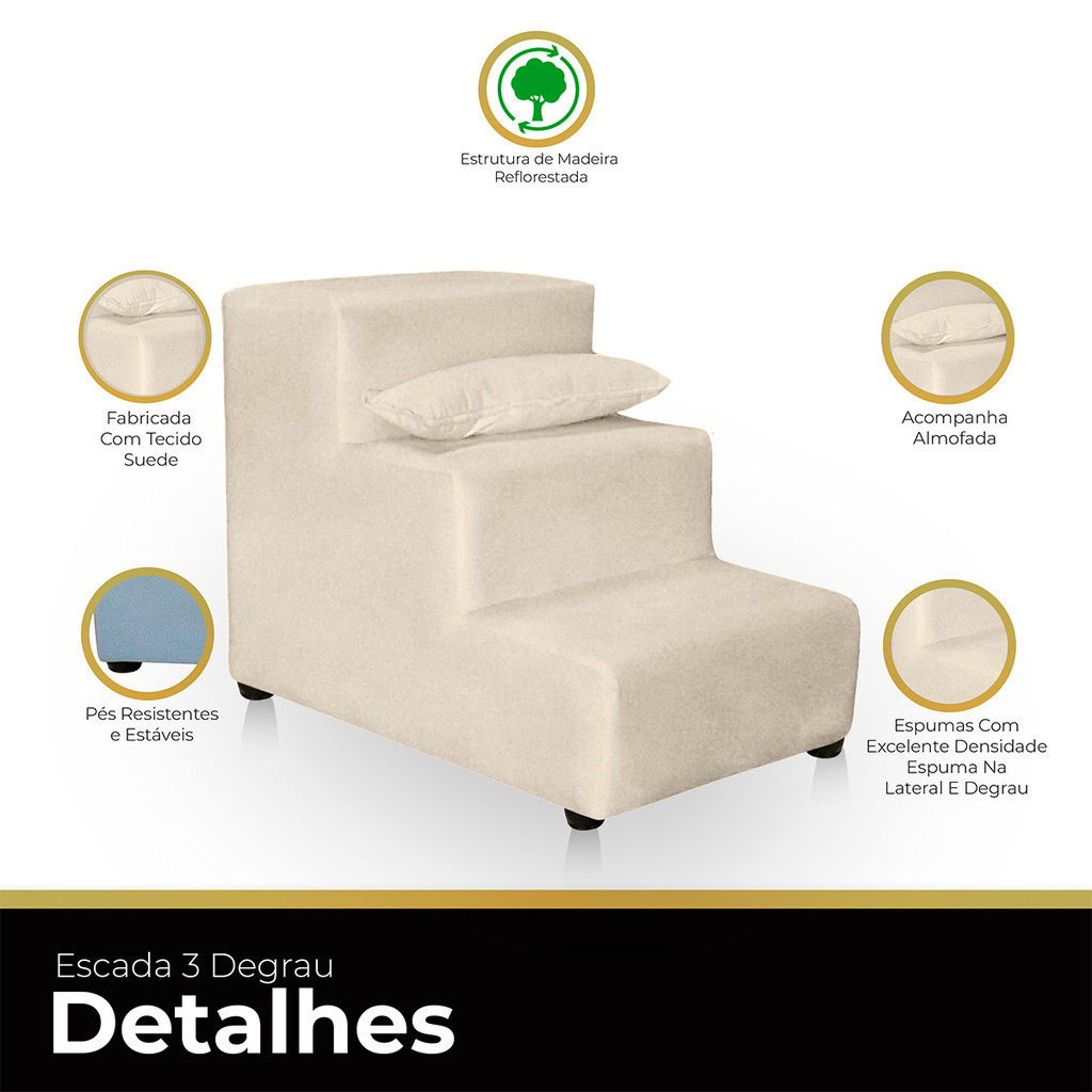 Escadinha Para Pet Antiderrapante Para Cachorro Gato Subir Em Cama E Sofá 3 Degrau De 20 cm Suede em Oferta na Shopee