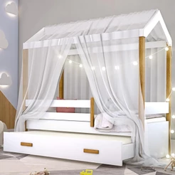 Bicama Montessori Exclusiv Solteiro Fio de Luz e Voal Branco