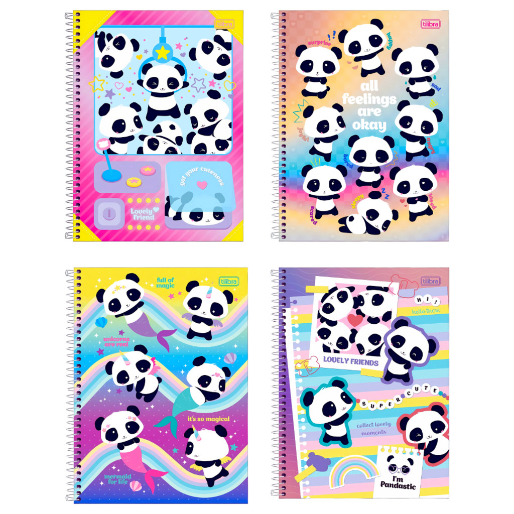 Caderno Panda Lovely Friend Espiral Capa Dura 1 Matéria 80 Fls - Tilibra