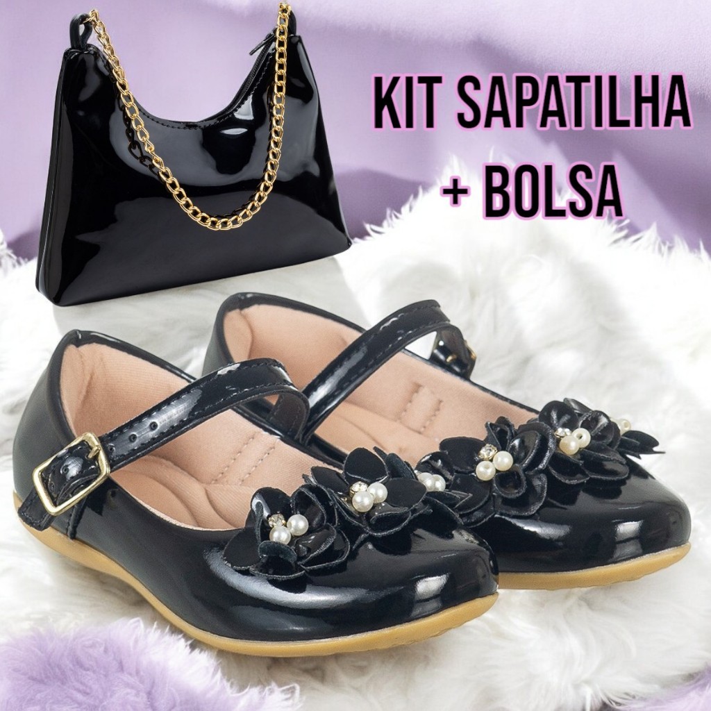 KIT Sapatilha Infantil Menina com Bolsa de Mão Feminino Casual Festa Daminha 16 a 34 — imagem 2 de 2
