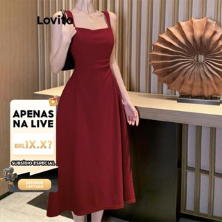(LIVE STREAM SALE) Lovito Vestido casual liso plissado com estrutura estruturada para mulheres LNE55534 em Oferta na Shopee
