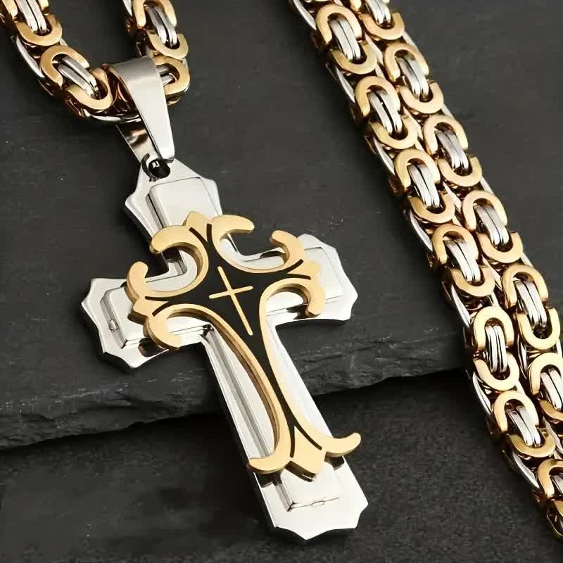 Colar Unissex Vintage em Aço Inoxidável | Pingente Cruz Multicamadas Artesanal | Jóias Religiosas Florideco 2MOP em Oferta na Shopee