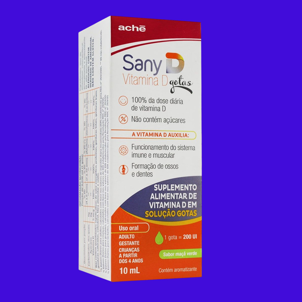 Kit 02 Sany D 200UI Vitamina Gotas Sabor Maça Verde 10ml - Ache