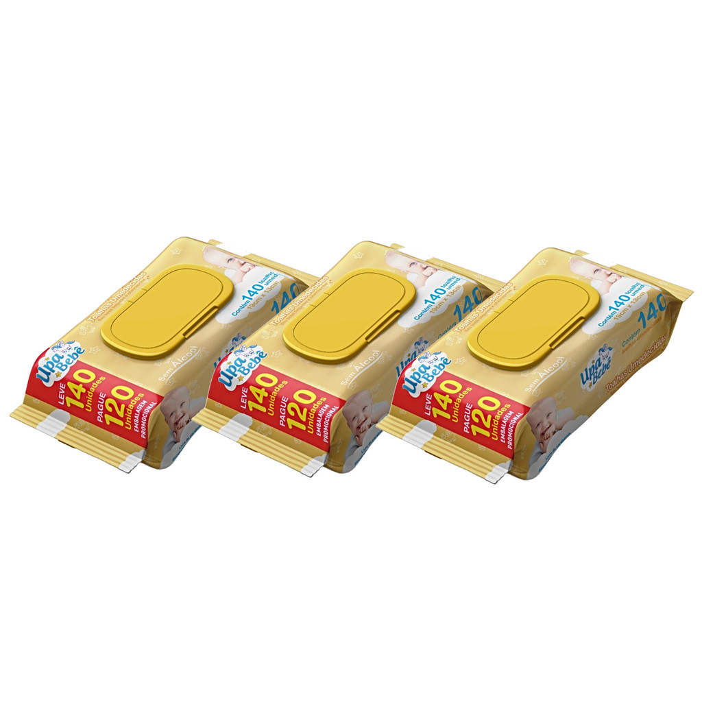 Kit c/ 3 Pacotes Lenço Umedecido Upa Bebê Leve 140 Pague 120 - 420 lencinhos em Oferta na Shopee