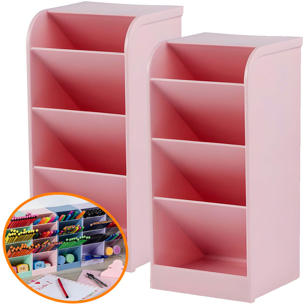 Kit 2 Organizador Mesa Multiuso Vertical Porta Caneta Lápis Rosa Pastel Maxcril