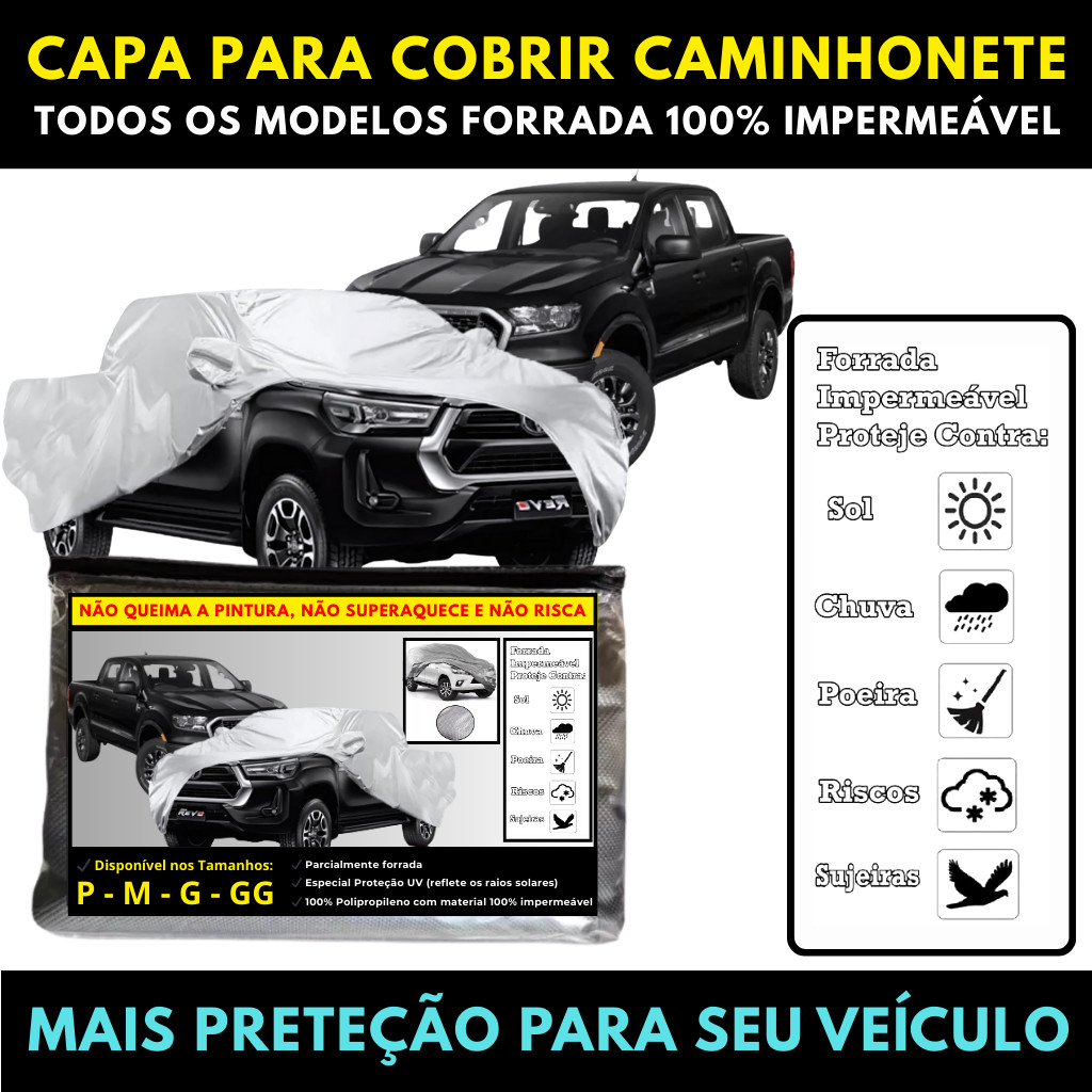 Capa para Cobrir Carro Caminhonete 100% Impermeável Contra Raios Solares Uv Chuva Geada Sol Tamanho Especial