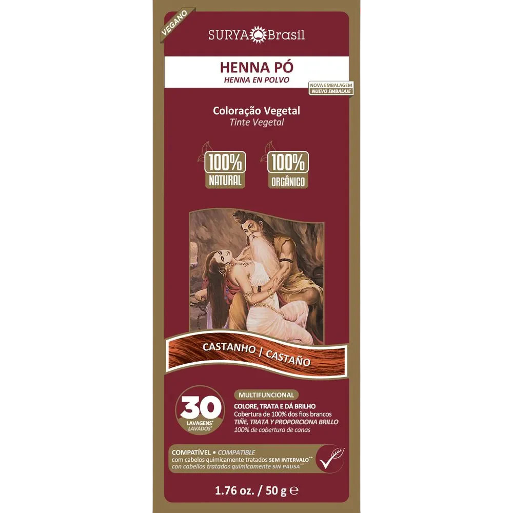 Henna Pó Surya Brasil Coloração Natural Vegano - Castanho em Oferta na Shopee