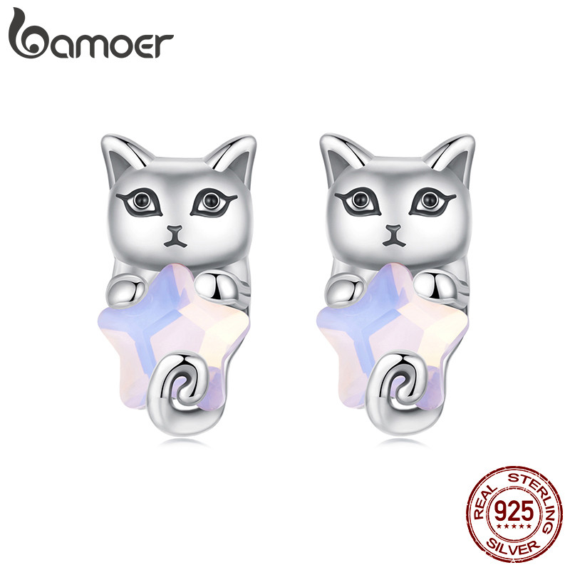 Brincos De Prata Esterlina 925 Bamoer Joias De Gato Presente Para Mulheres - Fashion Accessories