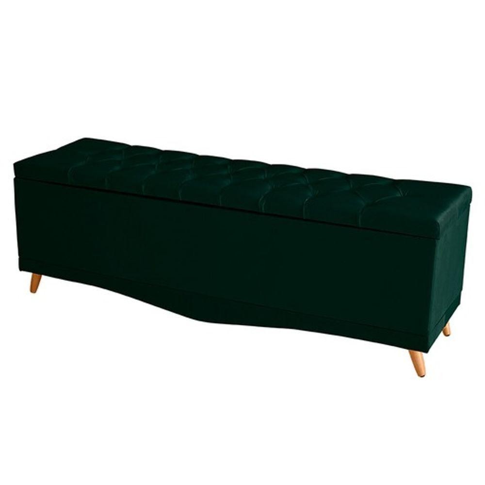Recamier Calçadeira Baú Barcelona Queen 160 Cm Botão Encapados Pés Palito Suede Verde Do Lar Móveis
