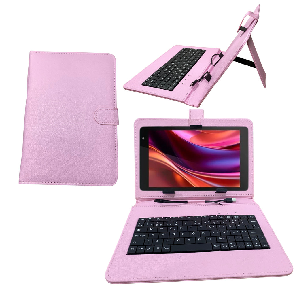 Capa com Teclado Integrado Rosa para Tablet Multilaser M8 e Lenovo Tab M9 - Conforto e Praticidade
