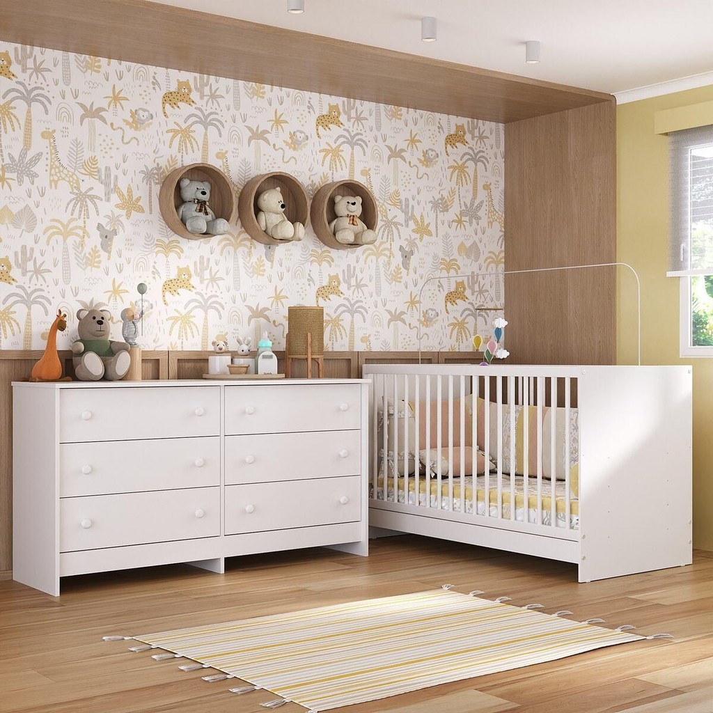 Berço 3 em 1 para Colchão 130 x 60cm com Cômoda Framboesa Multimóveis MP4295