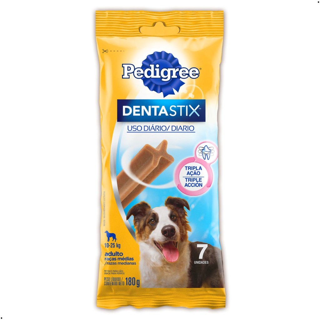 Pedigree Dentastix Cães Adultos Raças Médias 7 unidades 180g Petisco Cachorro Cuidado Oral em Oferta na Shopee