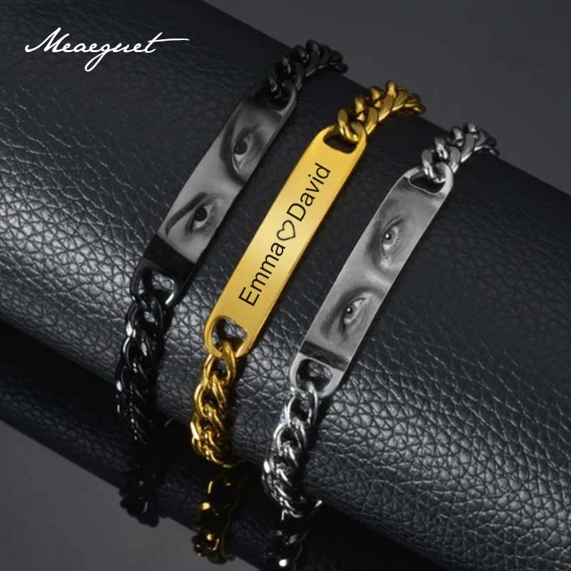 Meaeguet Pulseira Com Foto De Olhos Personalizados , Aço Inoxidável , Gravação A Laser Personalizada , Nome De Imagem em Oferta na Shopee
