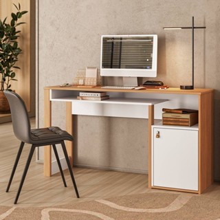 Escrivaninha Mesa para Computador Telasul Versa Home 1 Porta Freijó/Branco em Oferta na Shopee