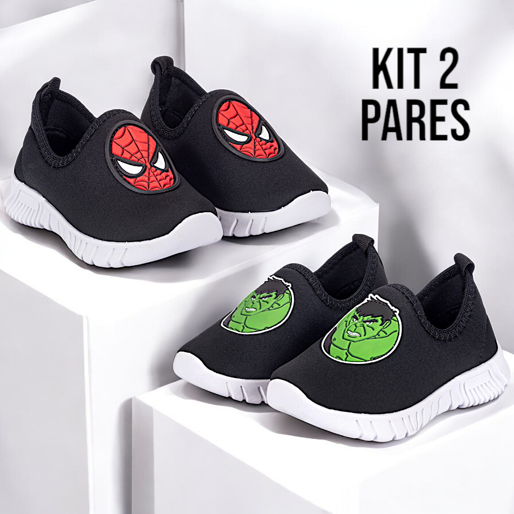 Kit 2 Pares Tênis Infantil Menino Personagens Confortável Calce Fácil Leve Casual Escola Dia Dia em Oferta na Shopee