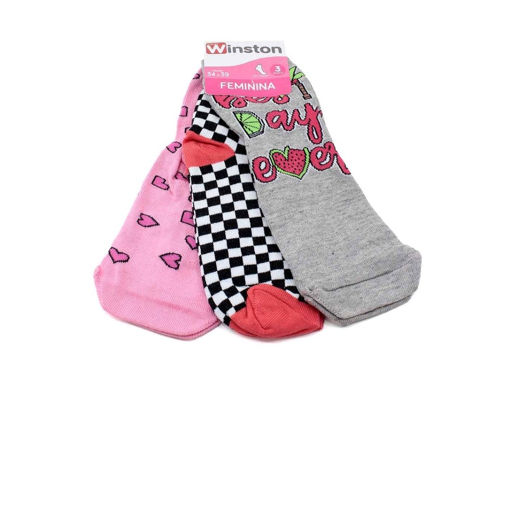 Kit 3 Meias Femininas Winston 0522036-001 Multicolor em Oferta na Shopee
