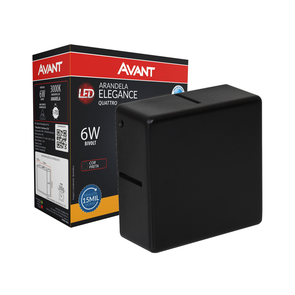 Arandela Led Externa Elegance Quattro 6w 3000K Preto Avant