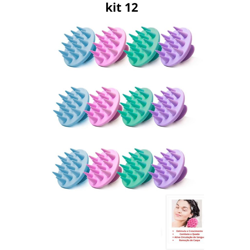 kit 12 Massageadora De Silicone Para Shampoo / Escova De Banho / Limpeza De Couro Cabeludo