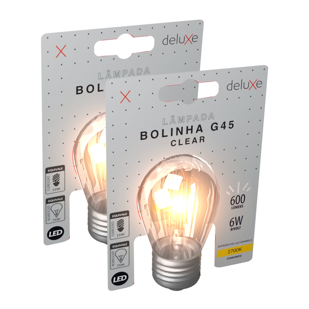 Kit 2 Lampada Led Bolinha G45 Clear 6w 2700K E27 Deluxe em Oferta na Shopee