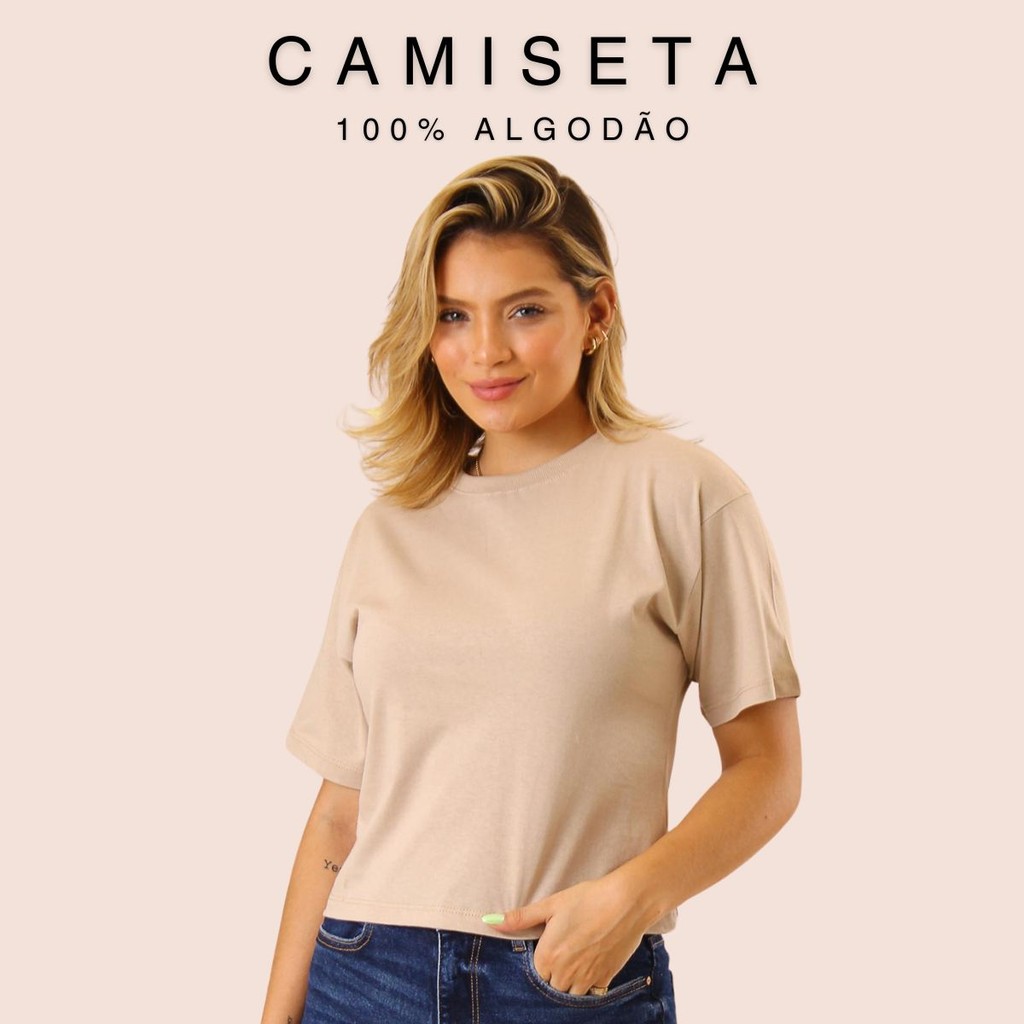 Camiseta Básica T-shirt Blusa Feminina Manga Curta Confortável Oversized em Algodão Alba