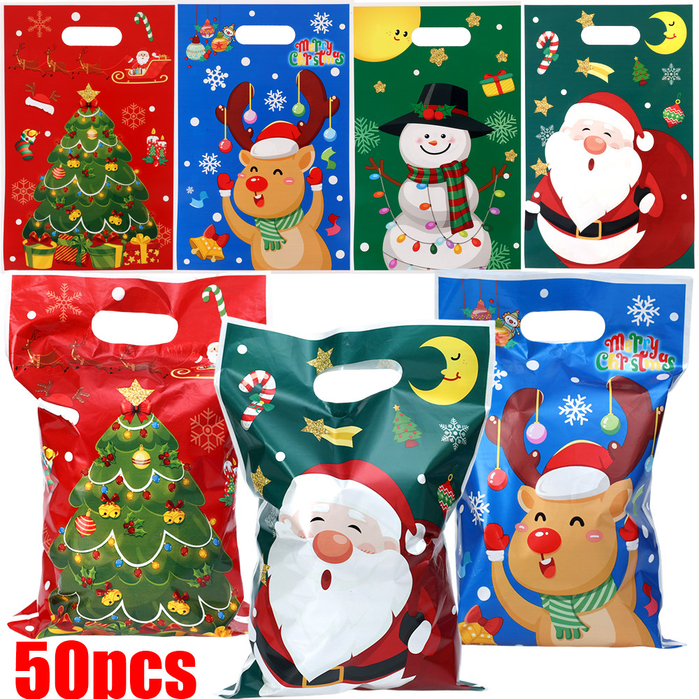 Unidades De Sacos De Doces De Natal-Saco De Embrulho De Presente-Bolsas De Grande Capacidade-Bolsa Com Padrão De Alce