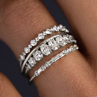 S925 prata esterlina conjunto de 4 peças zircão anel simples moda jóias senhoras presente em Oferta na Shopee