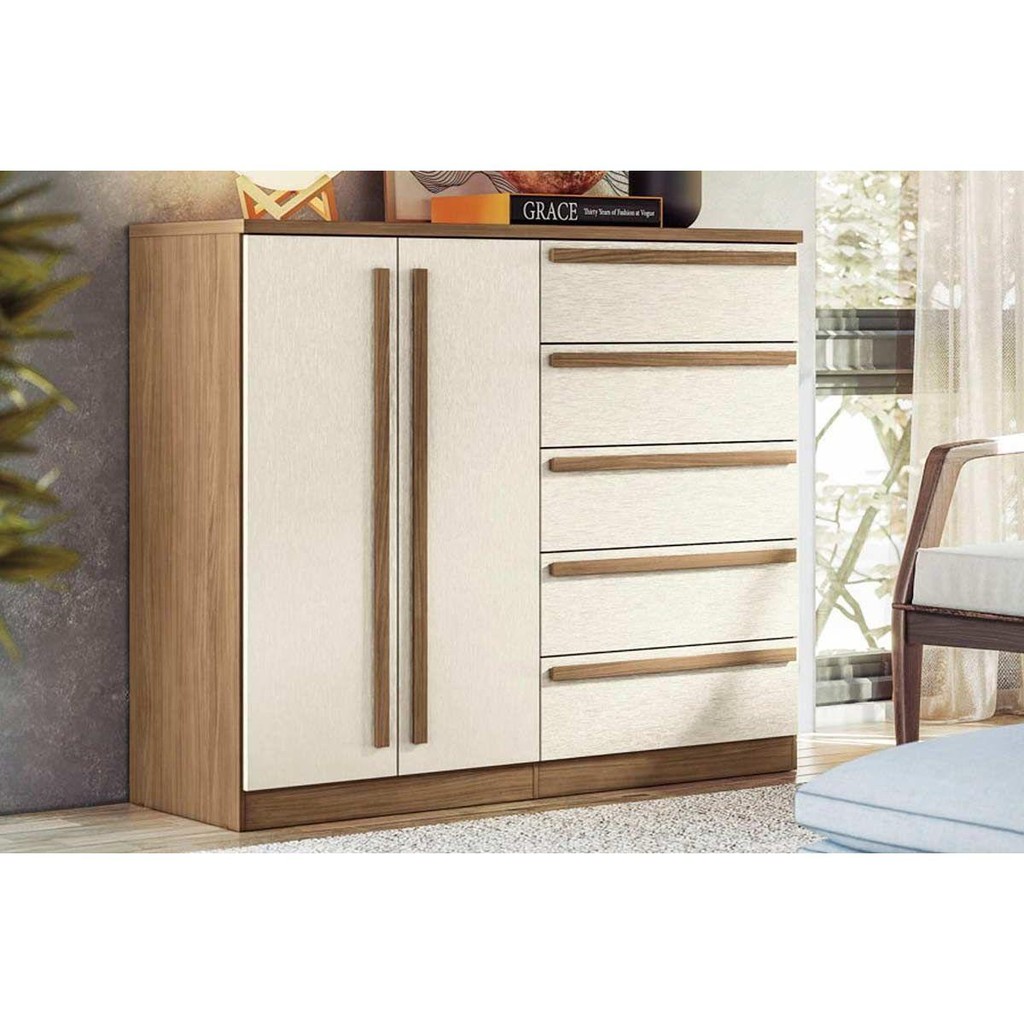 Cômoda de Quarto Málaga 2.5 2 Portas e 5 Gavetas jatoba/Areia - Santos Andirá - Home & Living