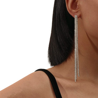 Brinco Feminino Delicado Strass Longo Franja Diamante Prata em Oferta na Shopee